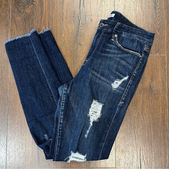 Good American Dark Wash Good Legs Distressed Raw Edge Hem Jeans SZ 30/10 - Picture 2 of 7